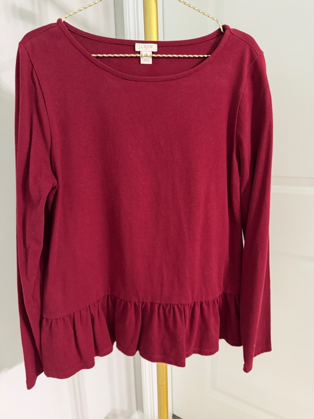 J. Crew Long-Sleeve Ruffle Hem Top - Wine